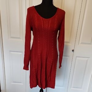 Elegant Long Sleeve Knit Dress in Rich Red